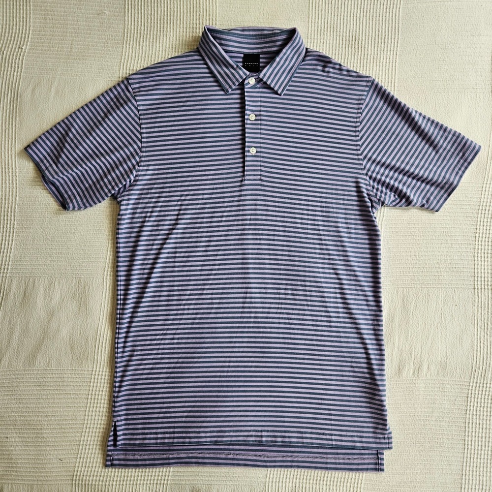 Dunning Golf Purple Grey Striped Performance Polo Shirt Men M Lightweight Preppy